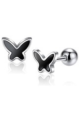 small tiny black butterfly silver baby earrings